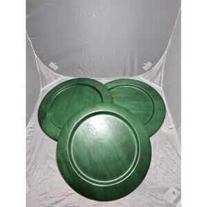 💥 3 Studio Nova Thailand 12” Green Wood Charger Plates Rustic Farmhouse A7